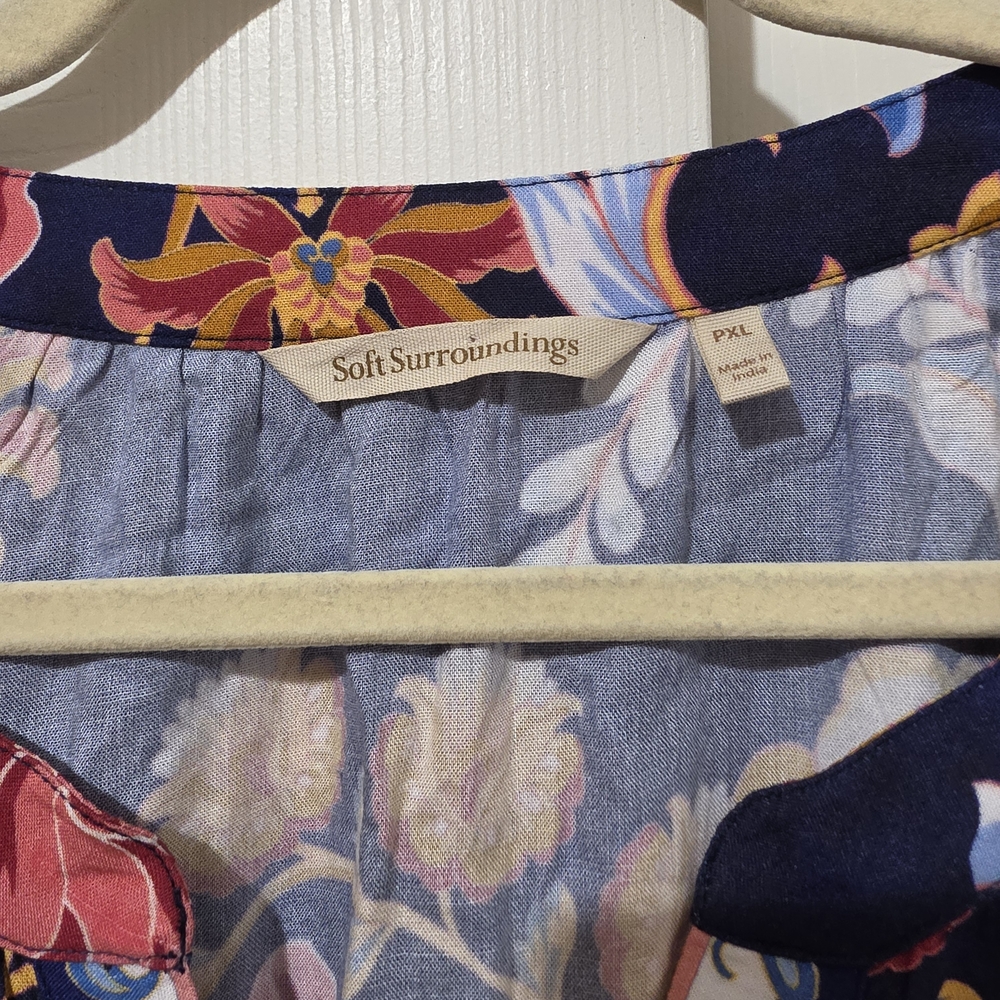 Soft Surroundings Navy Floral Border-Print Maxi Dress - Picture 3 of 6